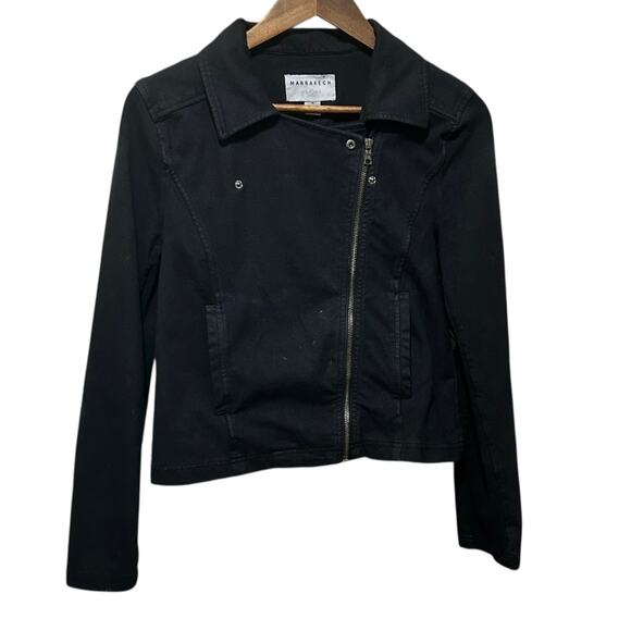 Marrakech Women Moto Jacket M Washed Out Black Cotton Stretch Streetwear‎ Grunge - Picture 1 of 9
